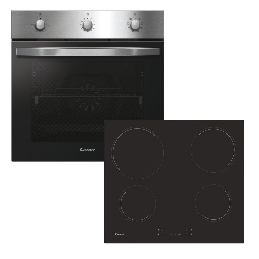 Candy Built In Electric Single Oven and Ceramic Hob Pack - Stainless Steel / Black | PCI27XCH64CCB