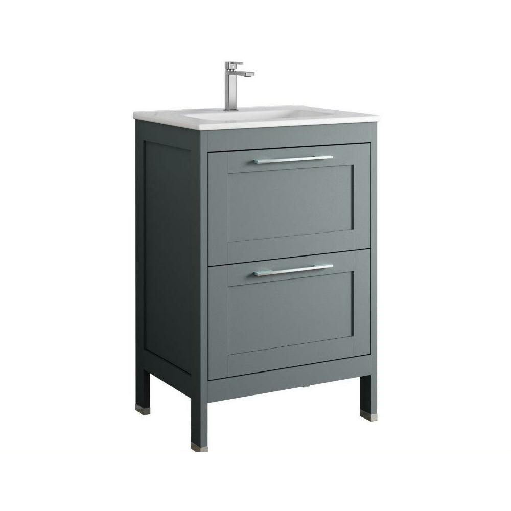 Corey 2 Drawer Floor Standing Vanity Unit 60cm - Matt Grey  (Excluding Basin) | 151439