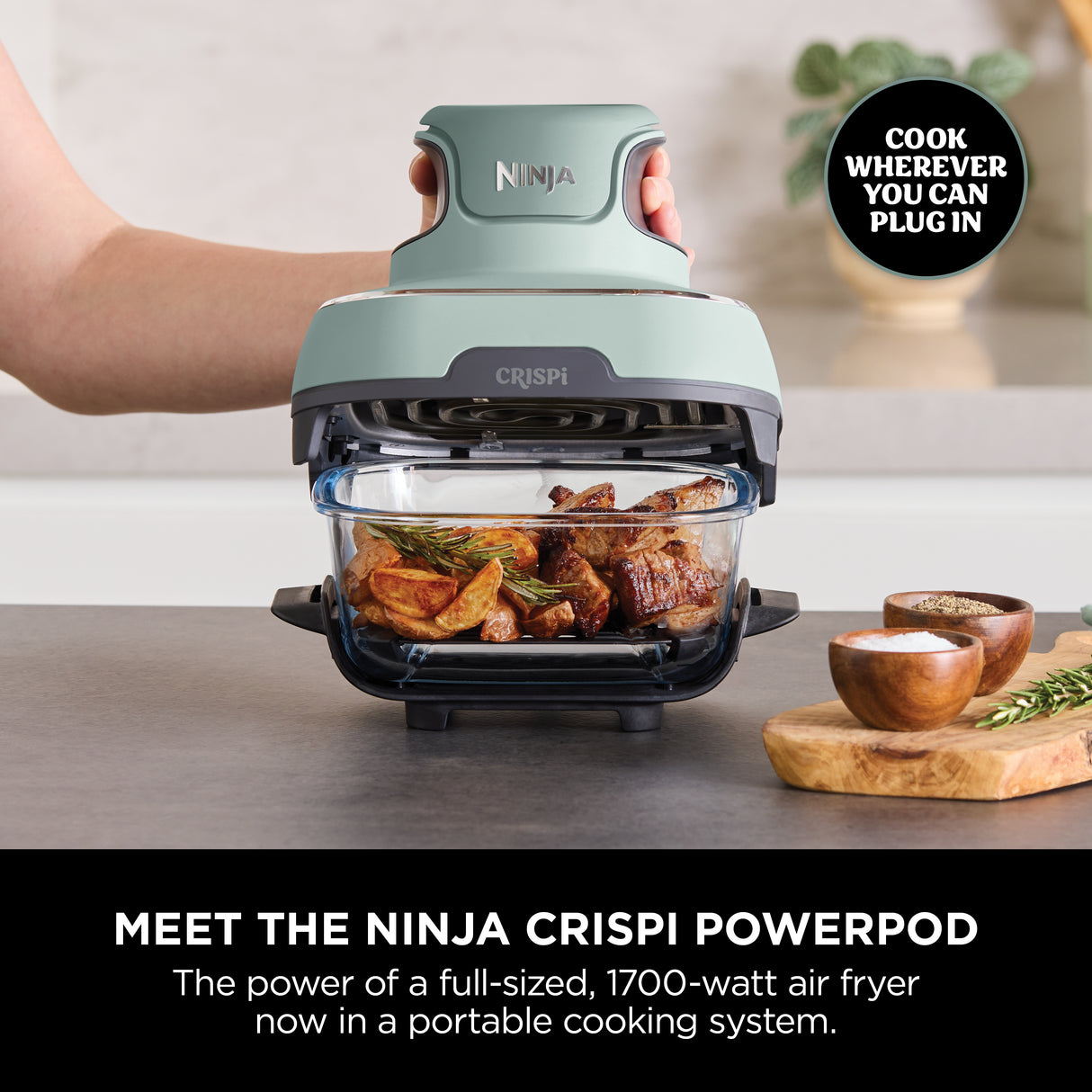 Ninja CRISPi 4 in 1 Portable Glass Air Fryer 4.5 Litre - Sage | FN101UKSG