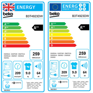 Beko 9kg Heat Pump Tumble Dryer with SteamCure - White | B3T49231DW