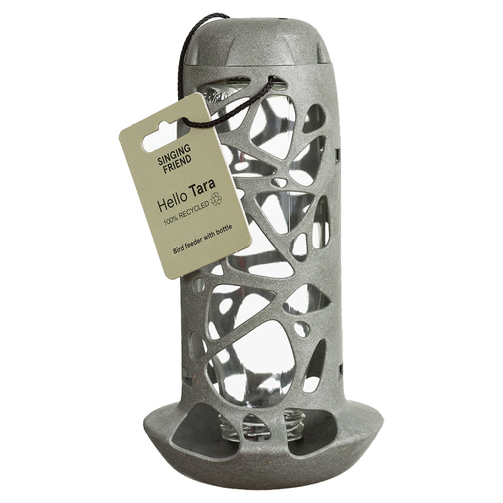 Singing Friend Tara Bird Feeder With Bottle Recycled - Grey | SFZ001