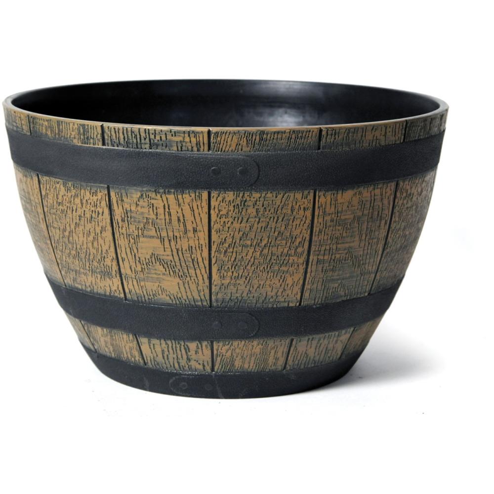 Wood Effect Resin Barrel Bowl Planter