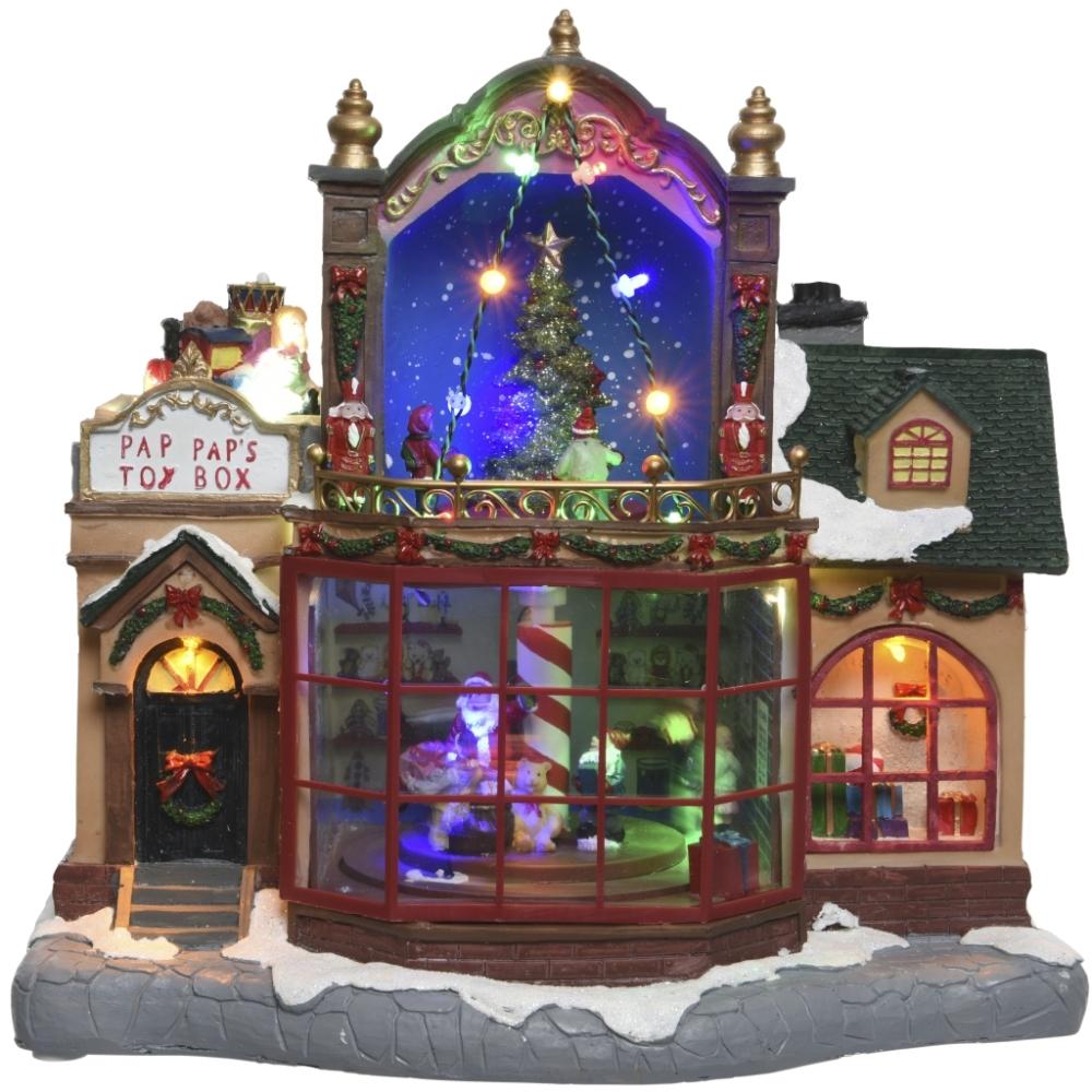 Lumineo LED Lit Animated Christmas Toy Shop Scene - 29cm | 9499771