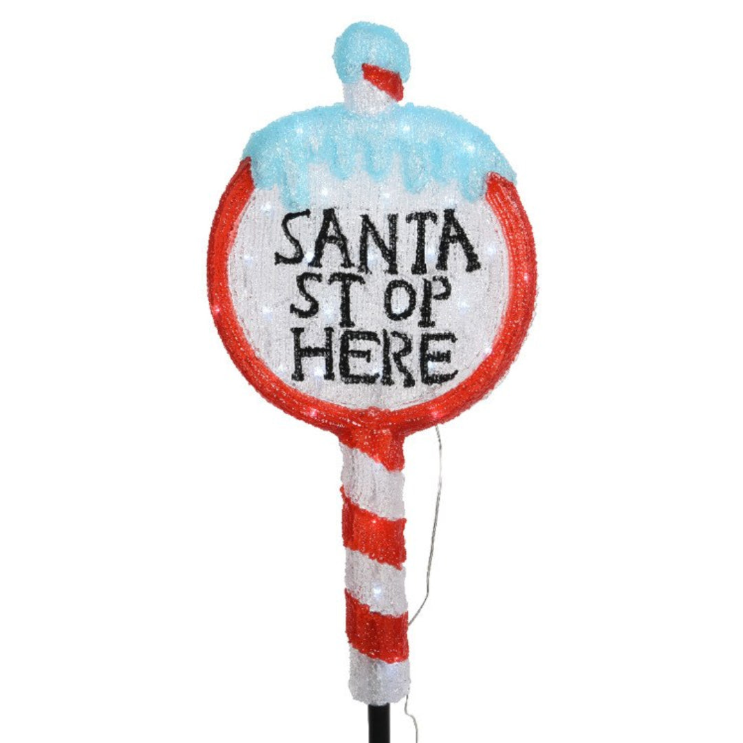 Kaemingk Lumineo 30 LED (67cm) Christmas Santa Stop Here Sign Light