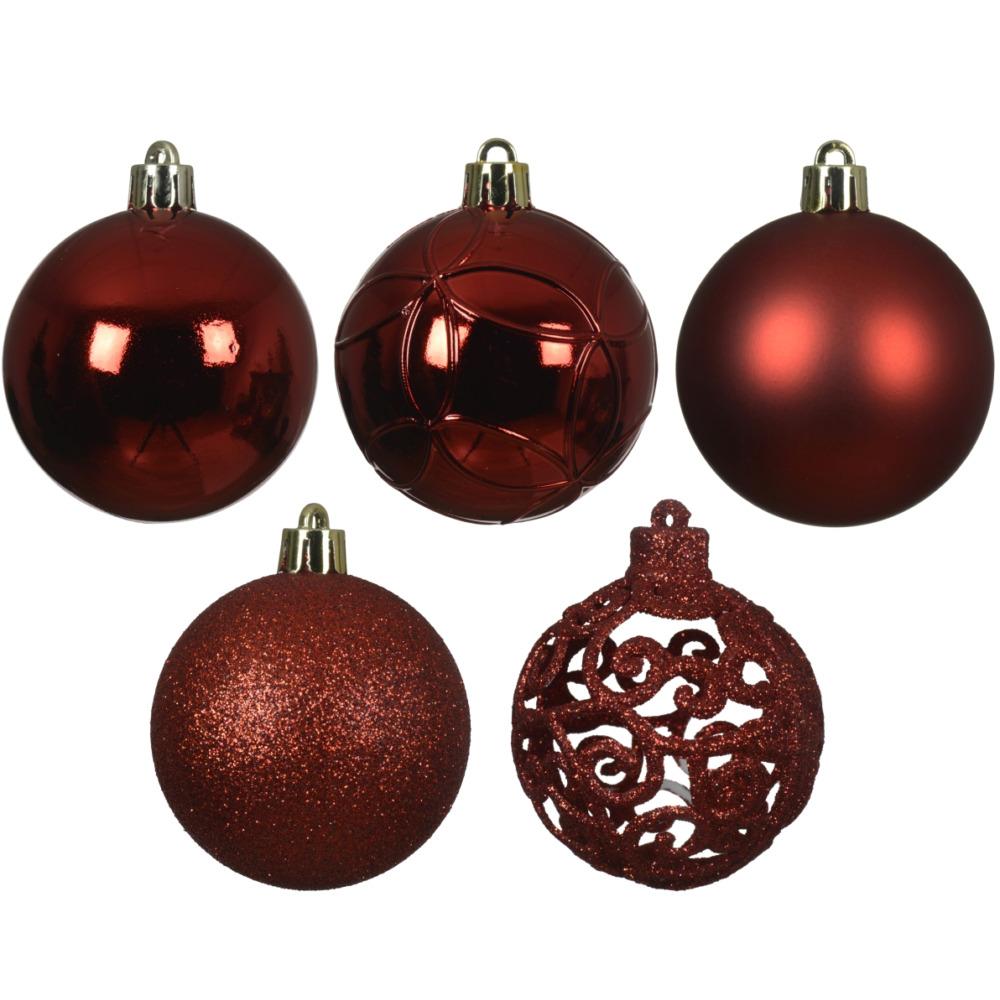 Decoris Christmas Shatterproof Baubles - Pack of 35 - Red | 9021176