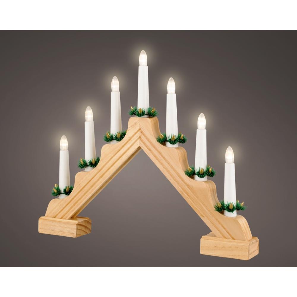 Lumineo Battery Operated Traditional 7 Light Wooden Candlebridge ( Candle Arch ) - Natural | 9487308