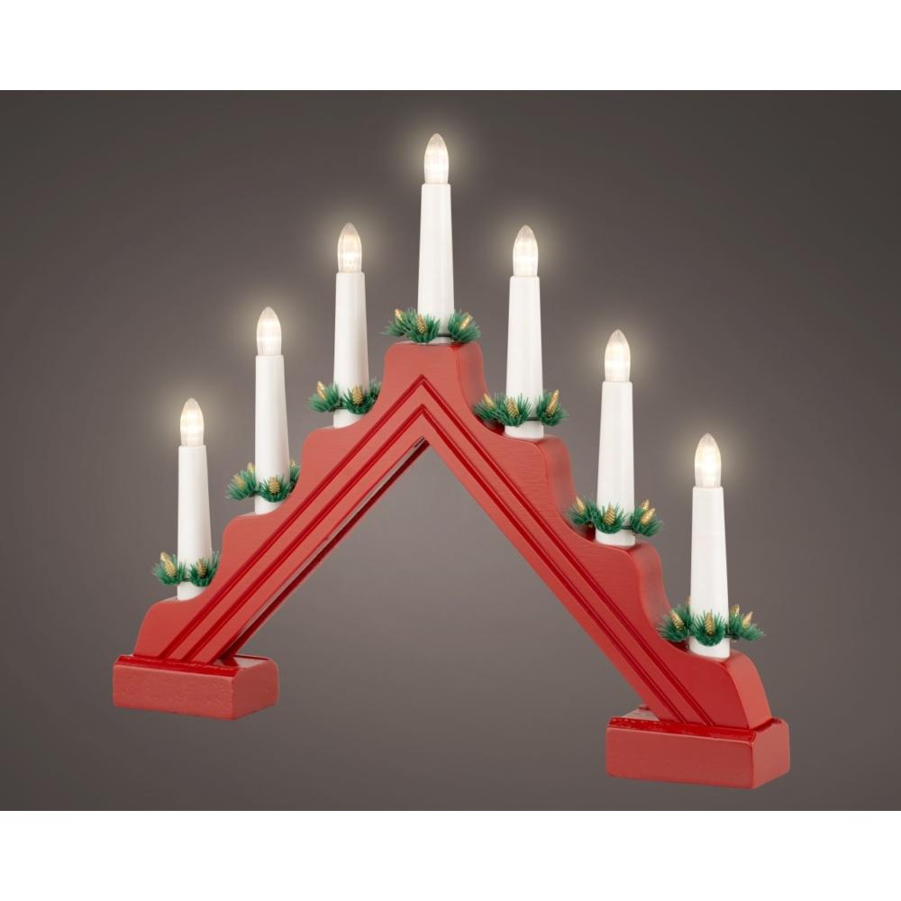 Lumineo Battery Operated Traditional 7 Light Wooden Candlebridge ( Candle Arch ) - Red | 9487307