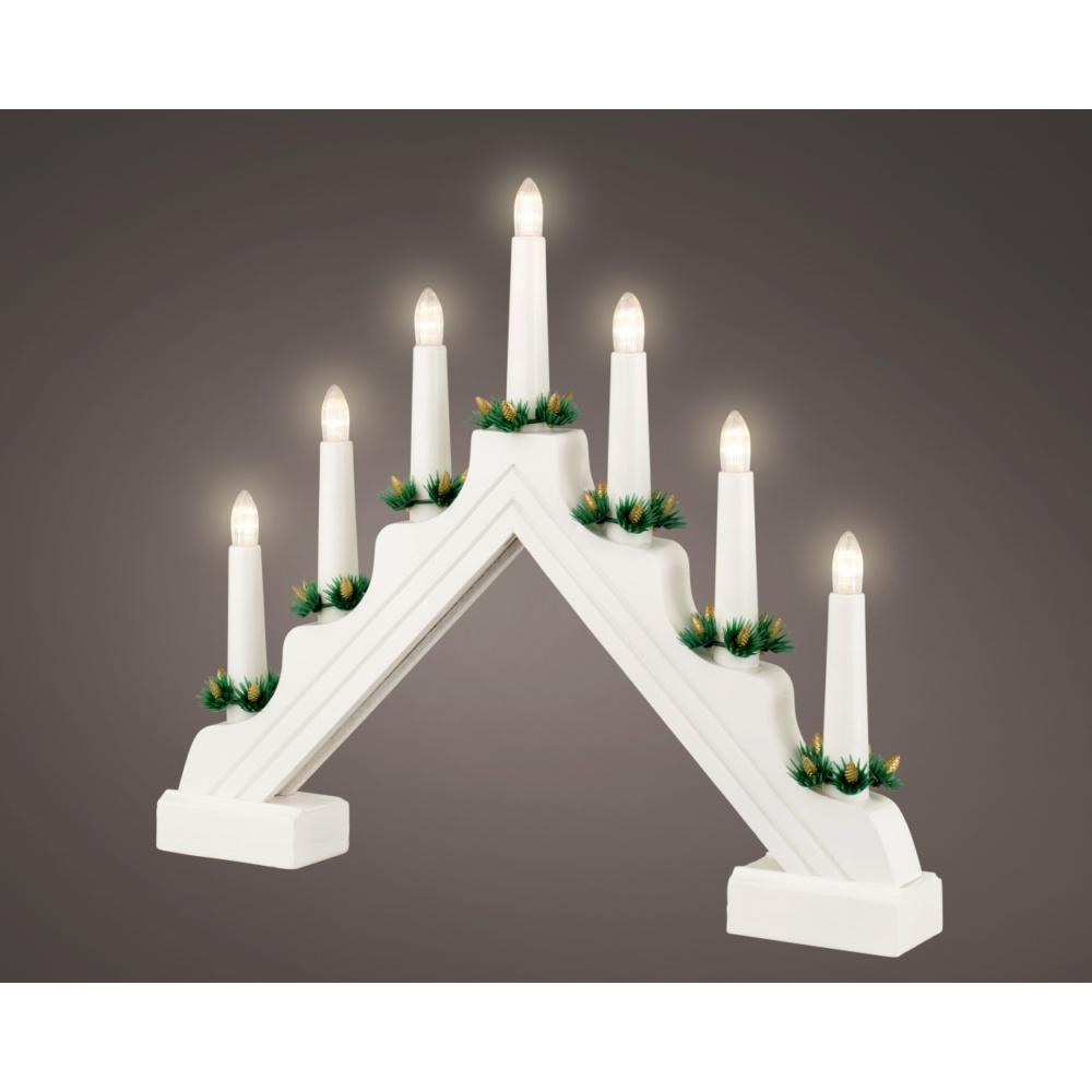 Lumineo Battery Operated Traditional 7 Light Wooden Candlebridge ( Candle Arch ) - White | 9487306