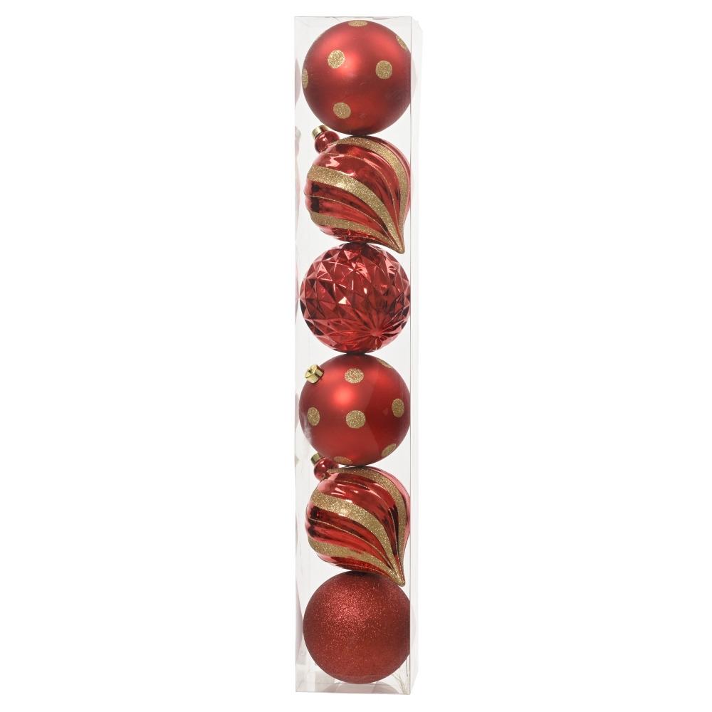 Decoris Christmas Shatterproof Baubles - Pack of 6 - Red | 9022565