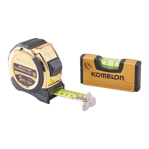 Komelon Gold PowerBlade II Tape5 Metre (16ft) with Gold Mini Level | XMS24POWER