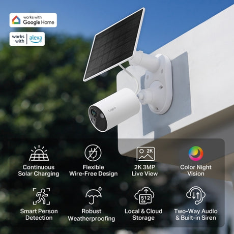 Tapo 2K Solar Powered Security Camera with Kit - White | TAPOC410KIT