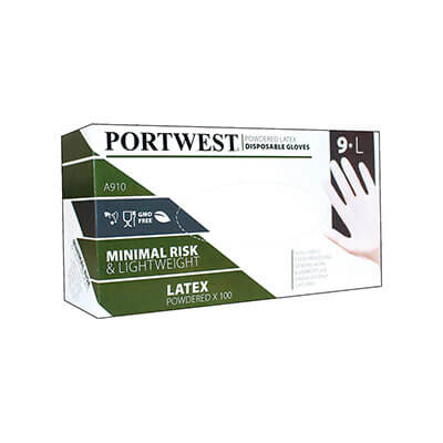 Portwest Powdered Latex Disposable Gloves 100 Pack - White