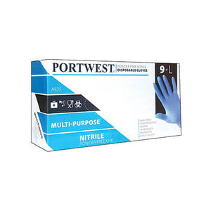 Portwest Powder Free Nitrile Disposable Gloves 100 Pack - Blue