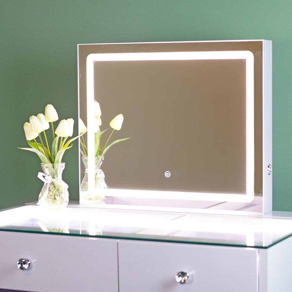 Tara Lane Hollywood Light up Dressing and Mirror 92cm - Pearl White | TL6775