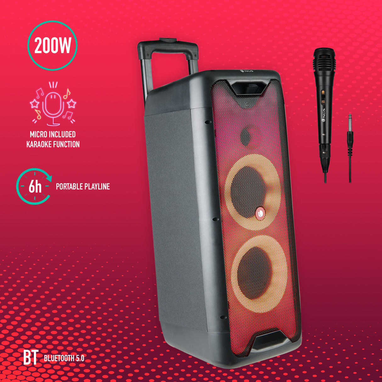 NGS Portable Trolley Speaker 200W with Micophone | 619997