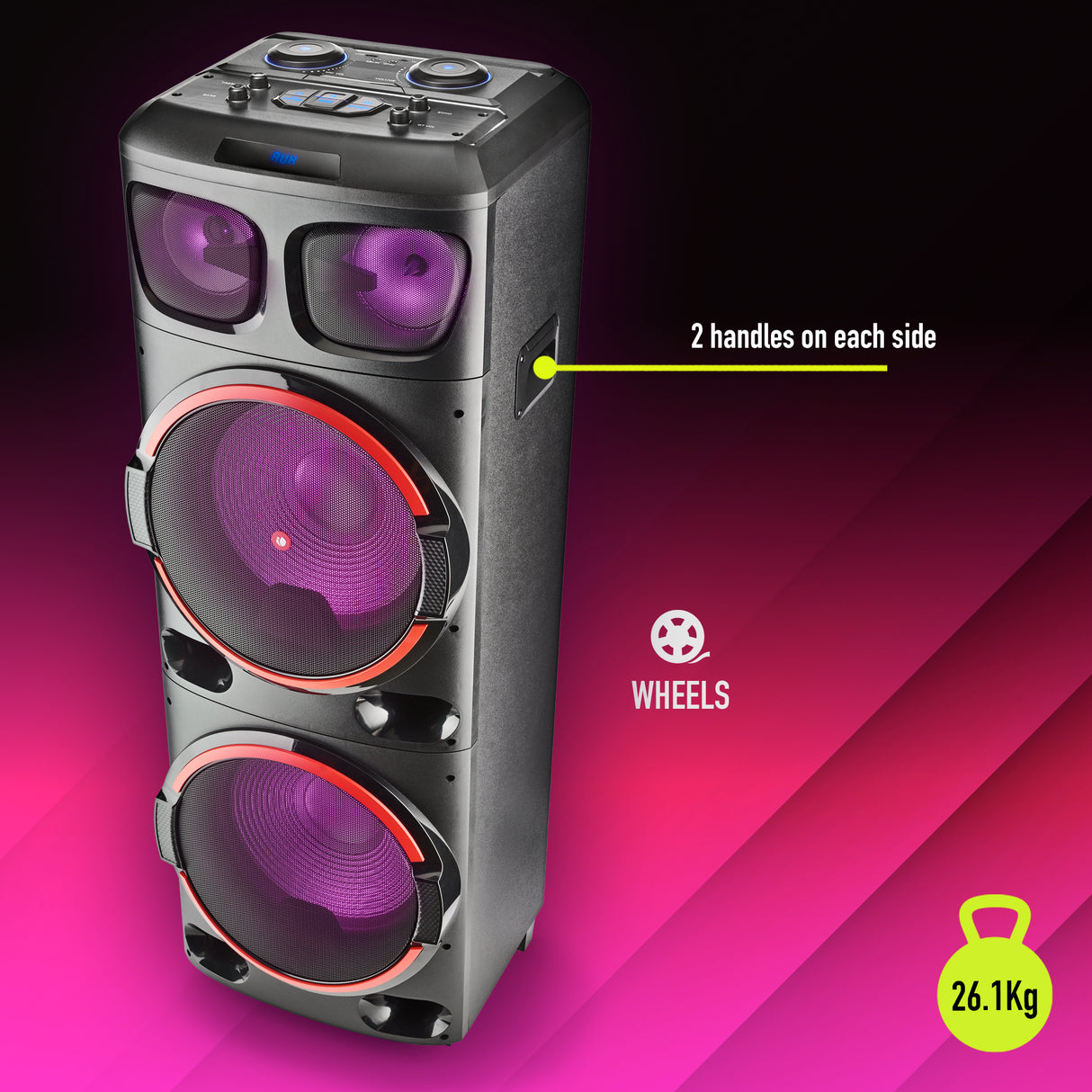 NGS Premium 15 Inch Speaker with Double Woofer 1200W - Black | 620139