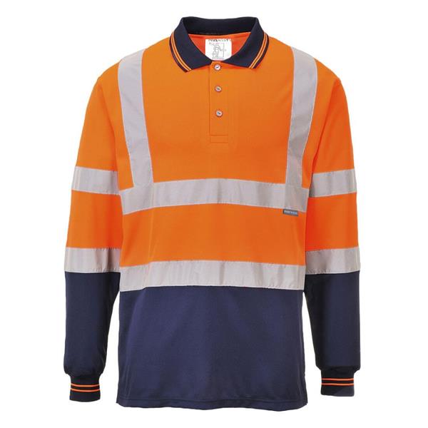 Portwest Two-Tone Long Sleeved Polo Shirt - Orange/Navy