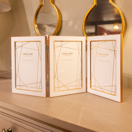 Tara Lane Ella Folding Photo Frame 4 x 6 - White / Gold | TL6371