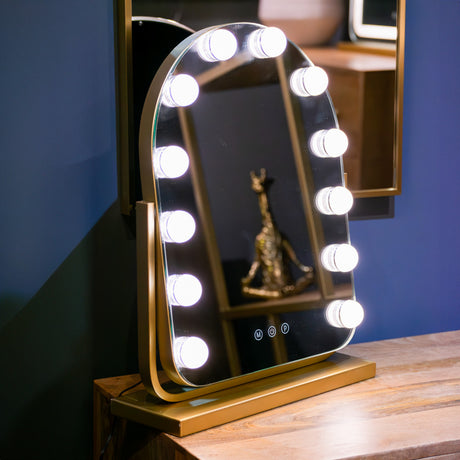 Tara Lane Hollywood Bulb Arch Vanity Mirror 40cm x 30cm - Gold | TL6591