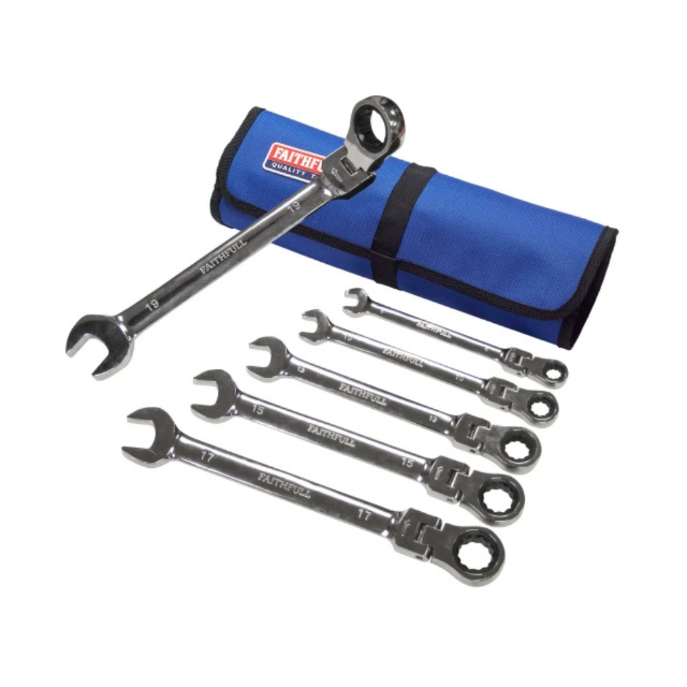 Faithfull Ratchet Combination Spanner Set in Tool Roll, 6 Piece | XMS24SPANNER