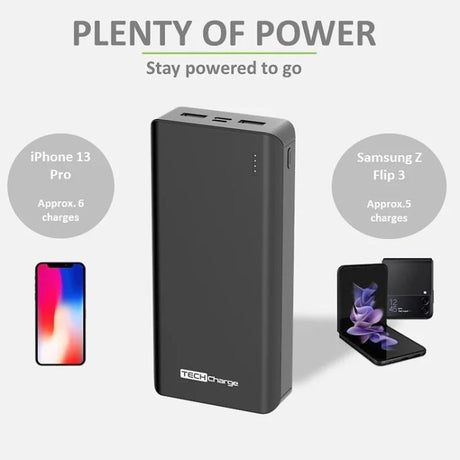 Tech Charge 20000mah Portable Powerbank USB A and USB C - Black | TC1752